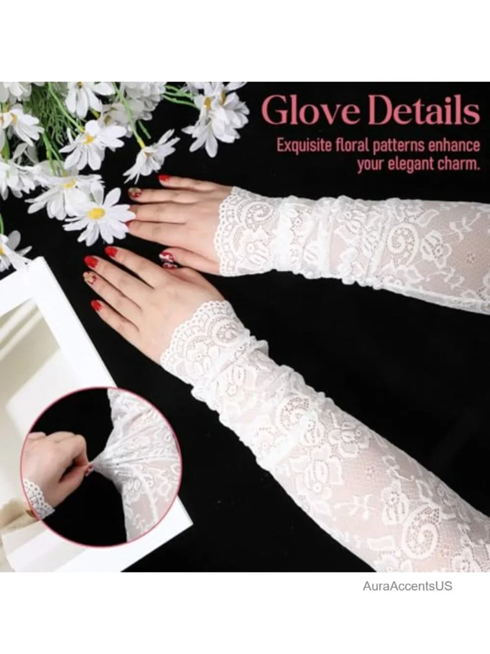 6 Pairs Lace Fingerless Gloves, Elbow Length UV Protection Arm Sleeves